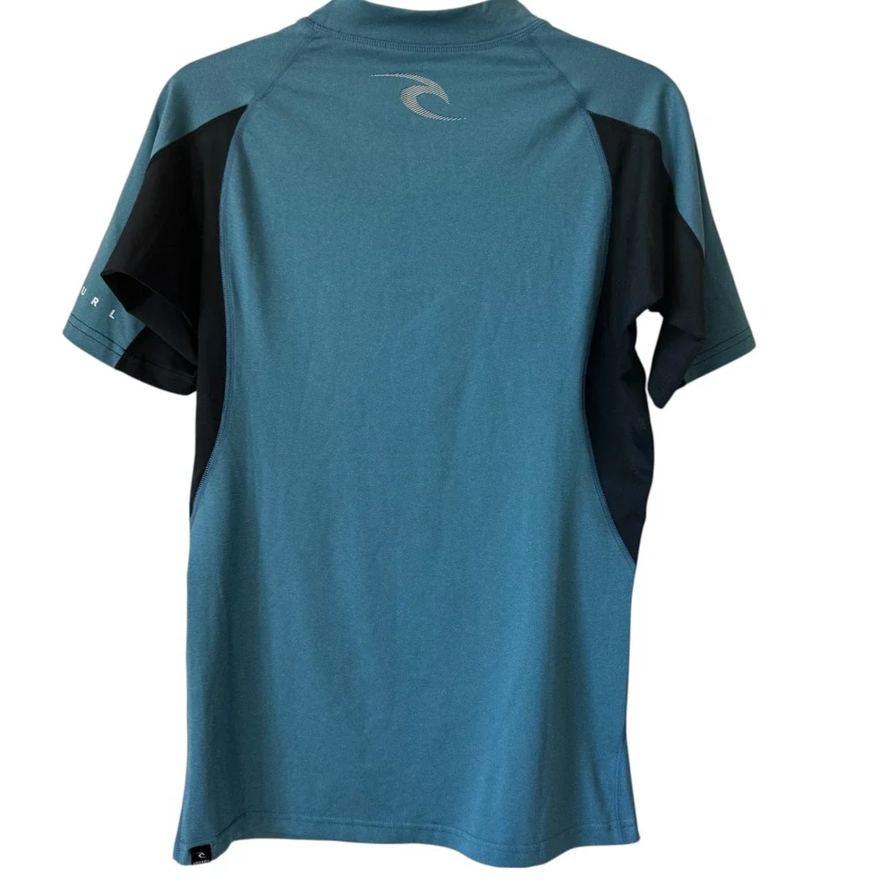 Rip Curl Mens Rash Guard Blue Black Short Sleeve UPF 50+ Swim Shirt Large